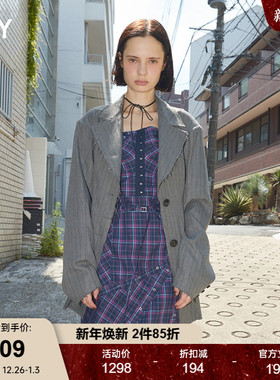 SLY 2025秋季新品通勤风条纹毛边西装夹克外套女030IAZ30-1631