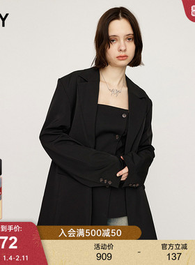 SLY 2025春季新品冷淡风竖条纹宽肩H型西装外套女030ISR30-0761