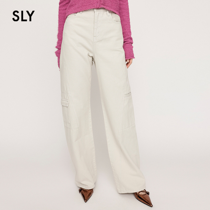 SLY不对称口袋纯棉直筒牛仔裤