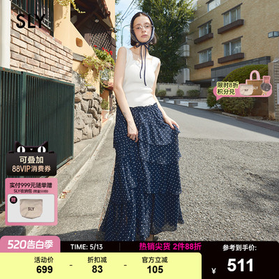 SLY 春季新品甜美日系波点不规则层叠半身长裙030IAR31-3601