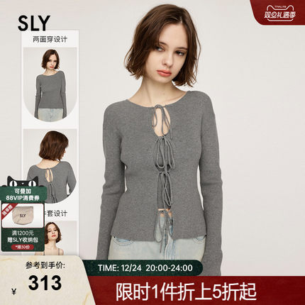 SLY 2024冬季新品正反两穿两件套系带修身针织上衣030HAZ70-4701