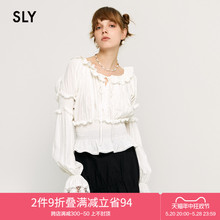 SLY 甜美淑女风一字领蝴蝶结喇叭袖蕾丝花边衬衫女038GAZ30-4010