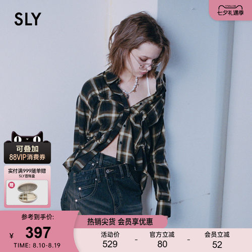 SLY 早春新品通勤复古风格子褶皱拼接长袖衬衫030IAY30-1091