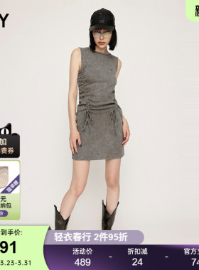 SLY 春季新款美式辣妹做旧晕染褶皱抽绳连衣裙030HAR83-0331