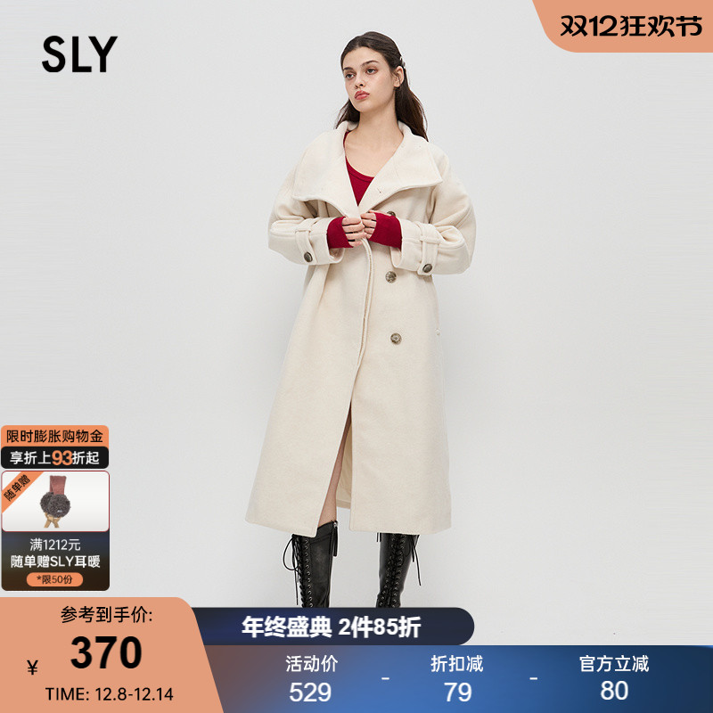 长款毛呢SLY长袖通勤POLO领