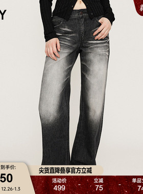 SLY 2024冬季新品美式复古做旧低腰宽松直筒牛仔裤030HAZ11-4571