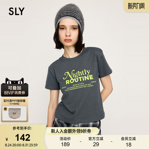 SLY 早春新品休闲风字母撞色简约圆领短袖T恤女030ISR90-0651