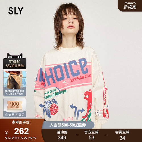 SLY怀旧复古趣味印花图案宽松T恤