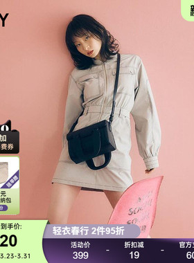 SLY新品女士运动工装休闲风缝线长袖拉链短款连衣裙030HSR33-1290