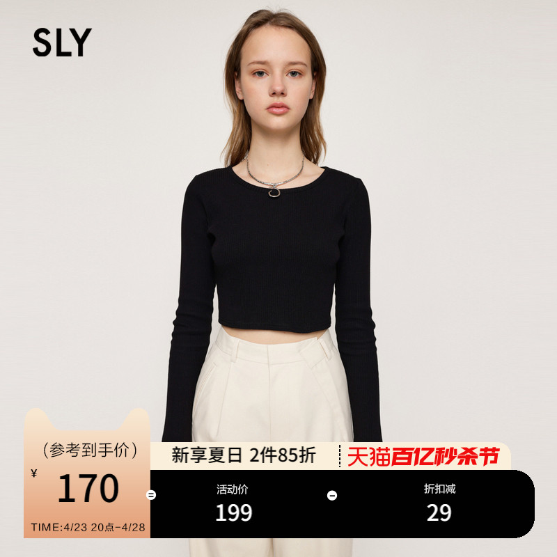 SLY螺纹纯色修身短款休闲针织衫T恤女030GSZ80-3250-封面