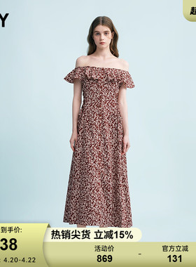 SLY 夏季新品海边度假风优雅碎花一字肩连衣裙038HAM33-0071