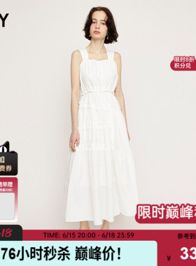 SLY 夏季新品海边度假风不规则花边吊带连衣裙030ISY33-2671