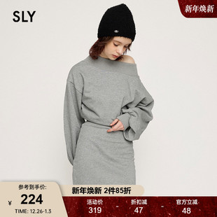 SLY气质淑女风纯色简约舒适一字领针织连衣裙短裙女030HSR83 1981