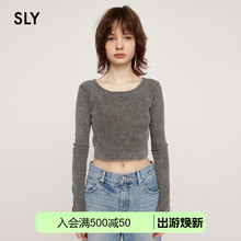 SLY 2024夏季新品做旧扎染基础款圆领长袖正肩T恤女030HSI90-1830