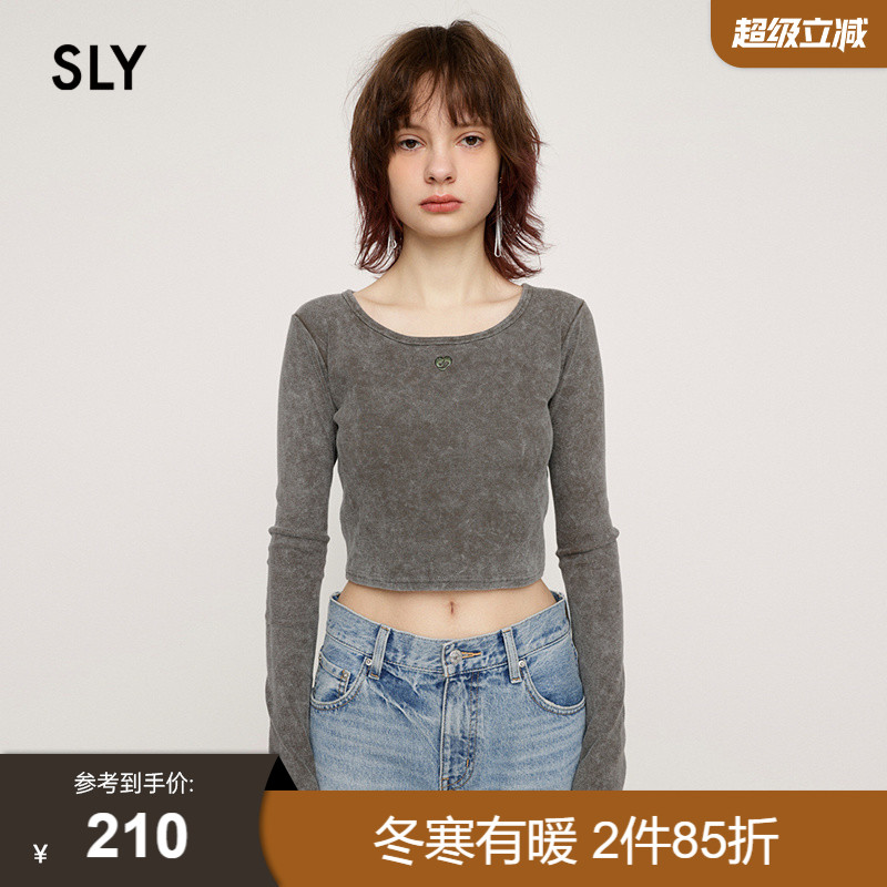 SLY做旧扎染基础款长袖正肩T恤