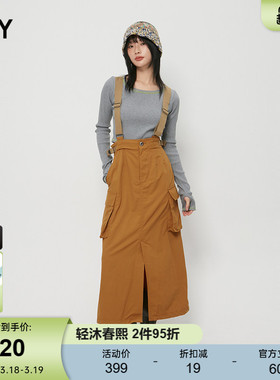 sly 春季新品工装风开叉大口袋背带半身裙女030HAZ31-5261