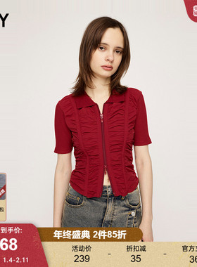 SLY 2024秋季新品日杂感褶皱纹理修身气质拉链衬衫030HAZ80-0971