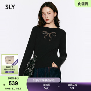 2026春季 T恤女038JSZ80 新品 长袖 1004 甜美风蝴蝶结印花修身 SLY