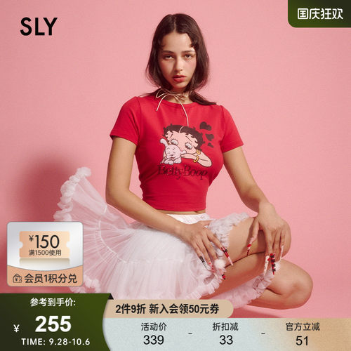 SLY x Betty Boop联名夏季新品水钻修身短袖T恤030ISR01-4661