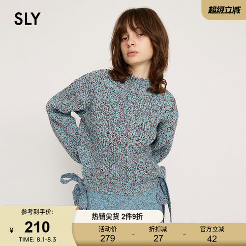 SLY 春季新品慵懒杂色彩豆系带圆领针织衫毛衣030HAZ70-1641