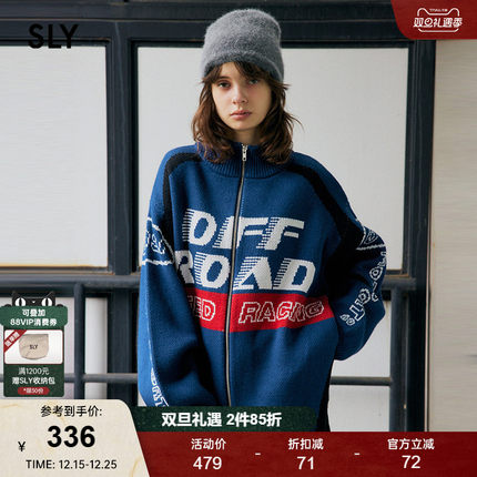 SLY 2024冬季新品美式街头复古拉链宽松针织开衫女030HAA70-1521
