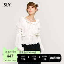 SLY 夏季新品甜美淑女风蝴蝶结喇叭袖蕾丝花边衬衫038GAZ30-4010