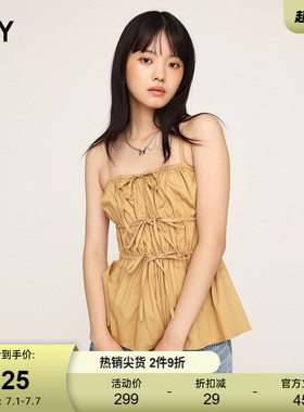 SLY 春季甜美度假风设计感褶皱绑带吊带衫038HSM30-0191