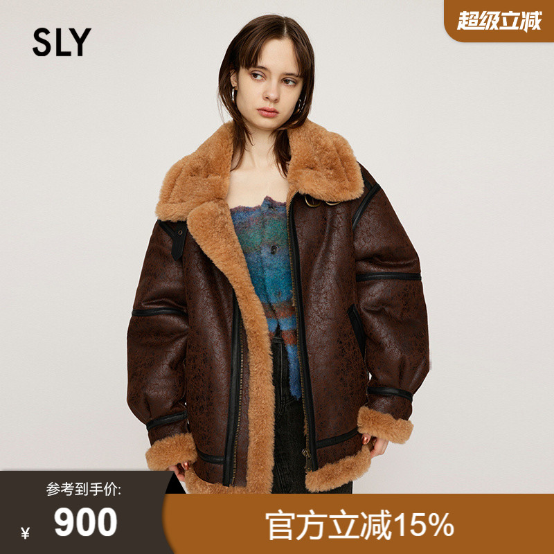 SLY新品机车风大翻领皮毛一体夹克外套030HAY30-1411