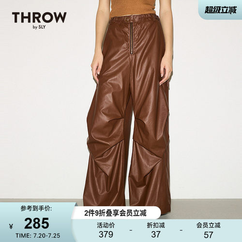 SLY 春季新品皮质褶皱阔腿裤休闲裤女030HA031-4141