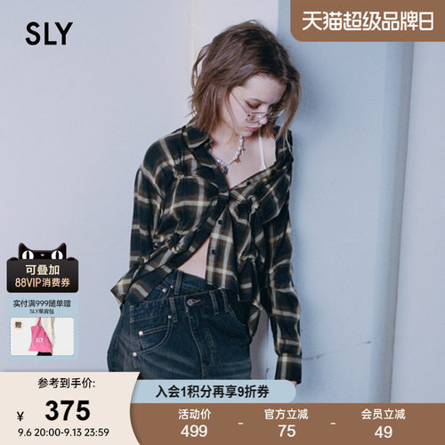 SLY 早春新品通勤复古风格子褶皱拼接长袖衬衫030IAY30-1091
