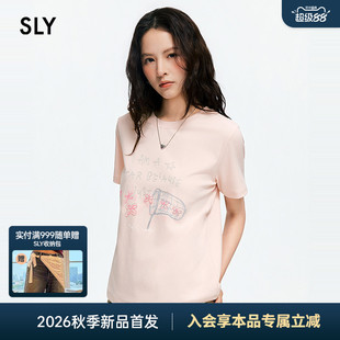 SLY 2026夏季新品森系风手绘涂鸦印花圆领宽松T恤女038JSZ90-1008