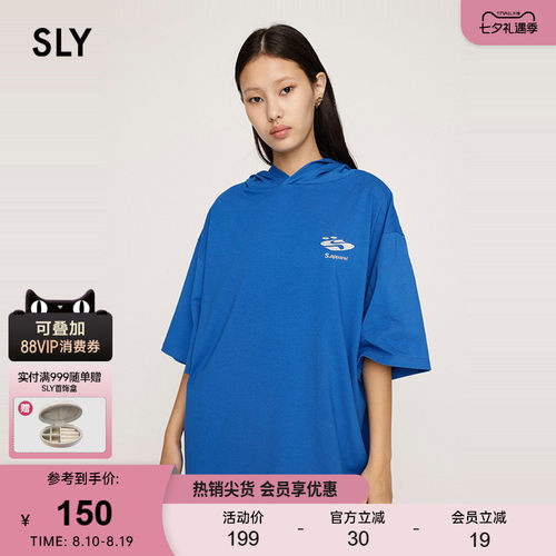 SLY 春季新品休闲风OVERSIZE刺绣连帽短袖T恤女030HAI90-1041