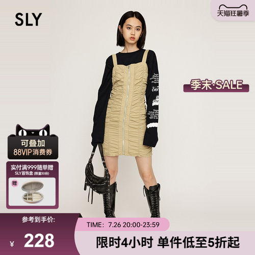 SLY 春季新品辣妹风重工褶皱吊带连衣裙女030HAZ33-1331