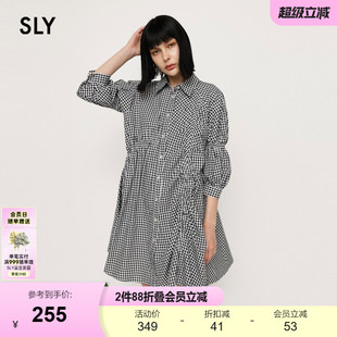 0260 SLY 甜美复古怀旧风格 纹不对称褶皱衬衫 连衣裙女030GAY33