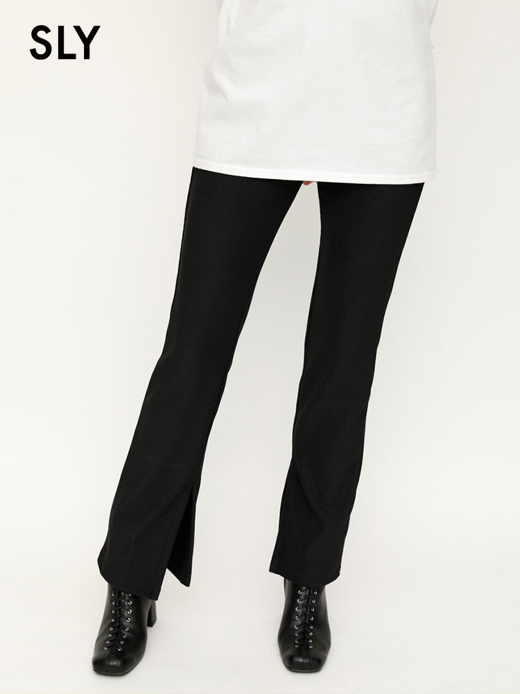SLY summer new solid color gloss sense micro-horn side split long version casual pants women 030DSM81-1550