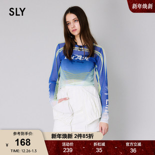 2590 渐变色图案Y2K玫瑰透视薄纱T恤女030HSZ90 SLY 春季