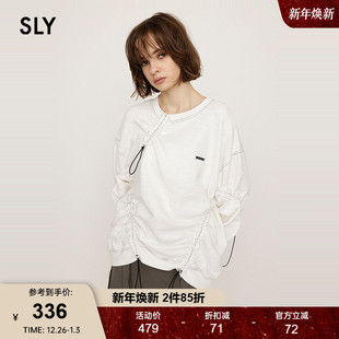 慵懒风不规则抽褶圆领套头卫衣030HAR80 美式 4791 新品 SLY2024冬季