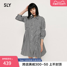 SLY 夏季新品复古怀旧风格纹不对称褶皱衬衫连衣裙030GAY33-0260