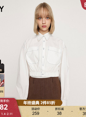 SLY 24冬季新品非正式学院风中性短款缝线衬衫女030HSZ30-1800
