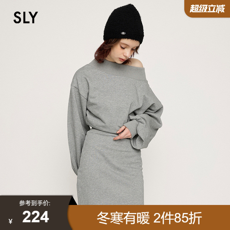 MOUSSY淑女风一字领针织连衣裙