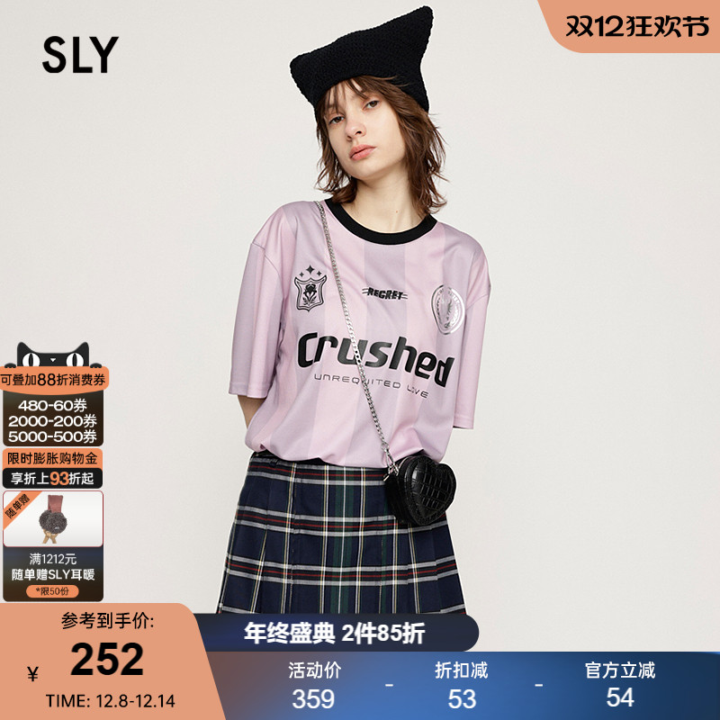 SLY撞色运动休闲风字母短袖T恤