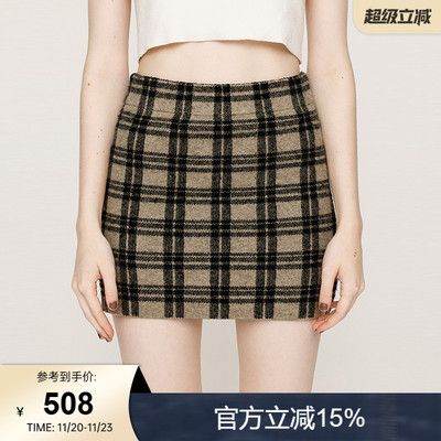 SLY 2025秋季新品复古港风格纹撞色包臀修身短裙女030IAZ71-3001