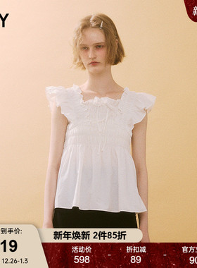 SLY 2025夏季新品甜美清新荷叶边系带飞飞袖衬衫女030ISY30-5181