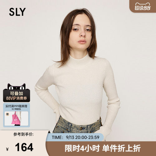 SLY 春季新品简约通勤风半高领修身打底针织衫030HAR70-4881