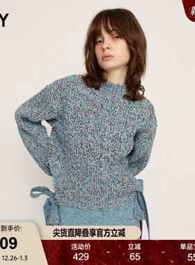 SLY 2024冬季新品慵懒杂色彩豆系带圆领针织衫毛衣030HAZ70-1641