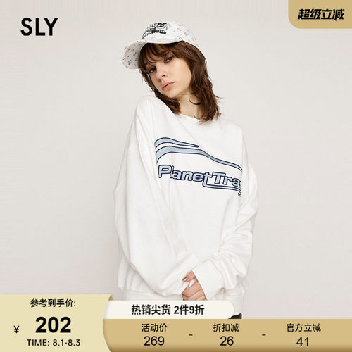 SLY 春季新品休闲中性风撞色印花圆领套头卫衣030HAA90-3721