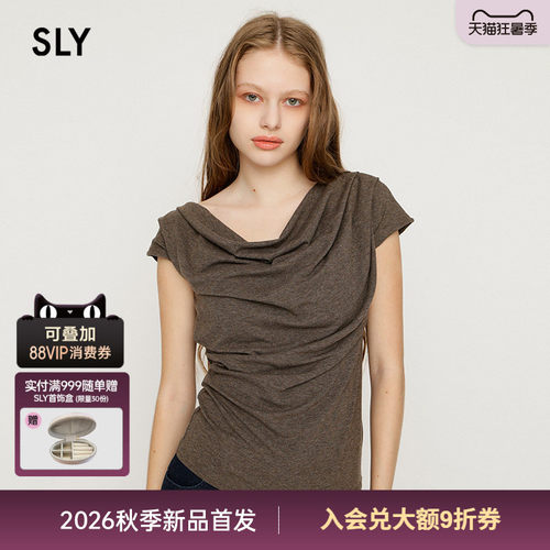 SLY 2026夏季新品法式温柔风堆堆领收腰针织短袖T恤030JSR80-4811