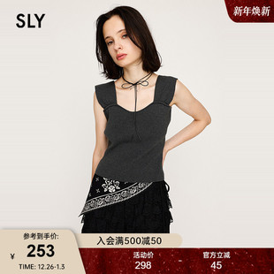 0581 针织背心030IAZ70 SLY2025早秋新品 日系甜美纯色简约U领无袖