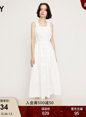 SLY 2025夏季新品海边度假风不规则花边吊带连衣裙030ISY33-2671