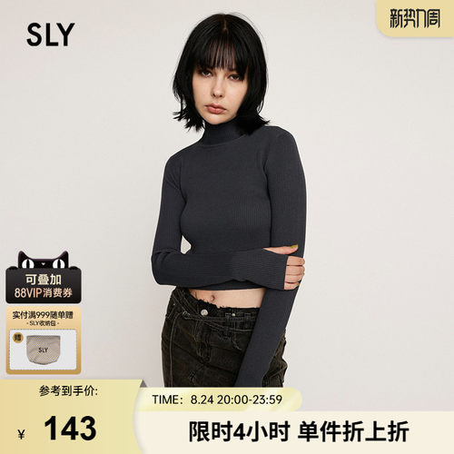 SLY 春季新品高领修身简约短款针织衫小上衣女030HAR70-3641